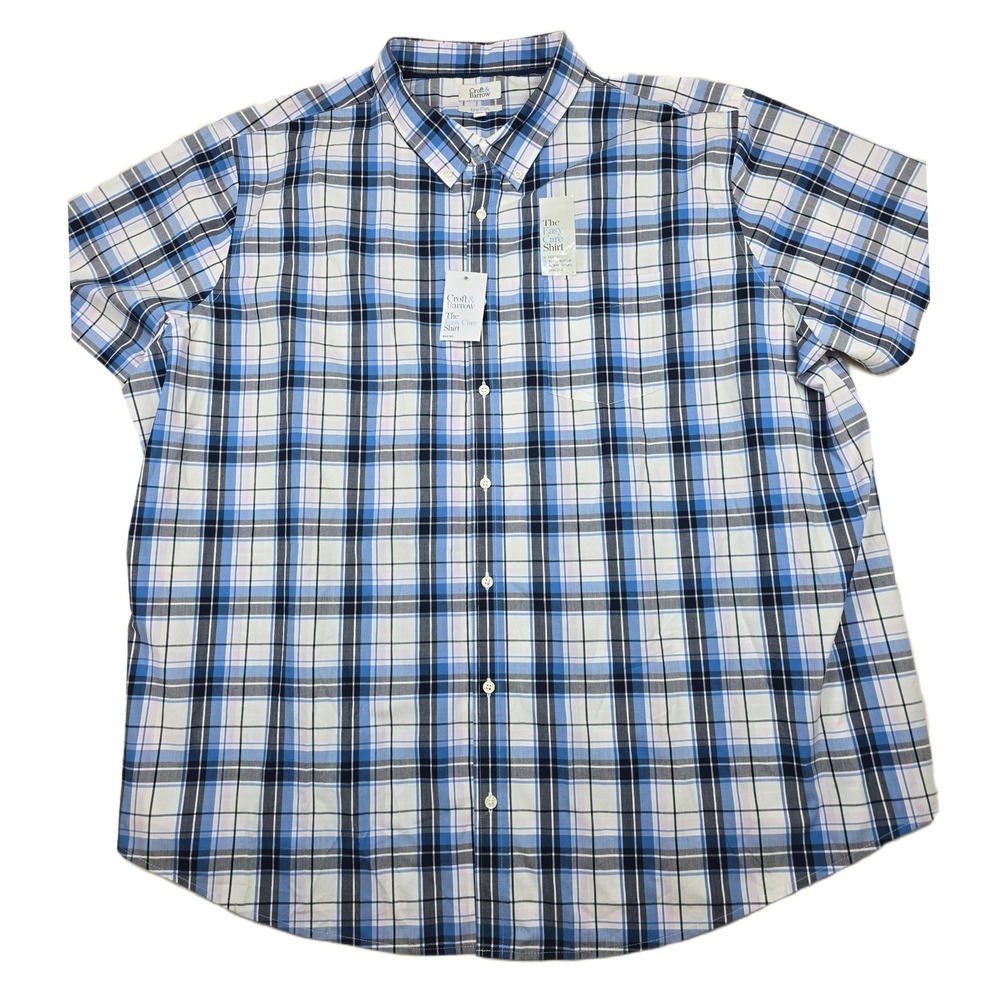 Croft & Barrow Shirt Mens 4XB‎ Big Tall Blue White Plaid Cotton Easy Care NEW